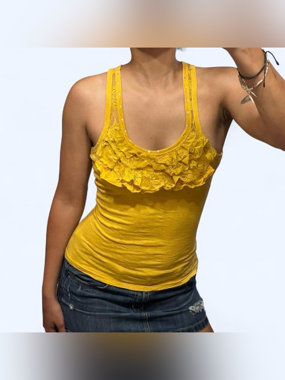 Y2K Yellow Ruffle Lace Top by Zona Libre!